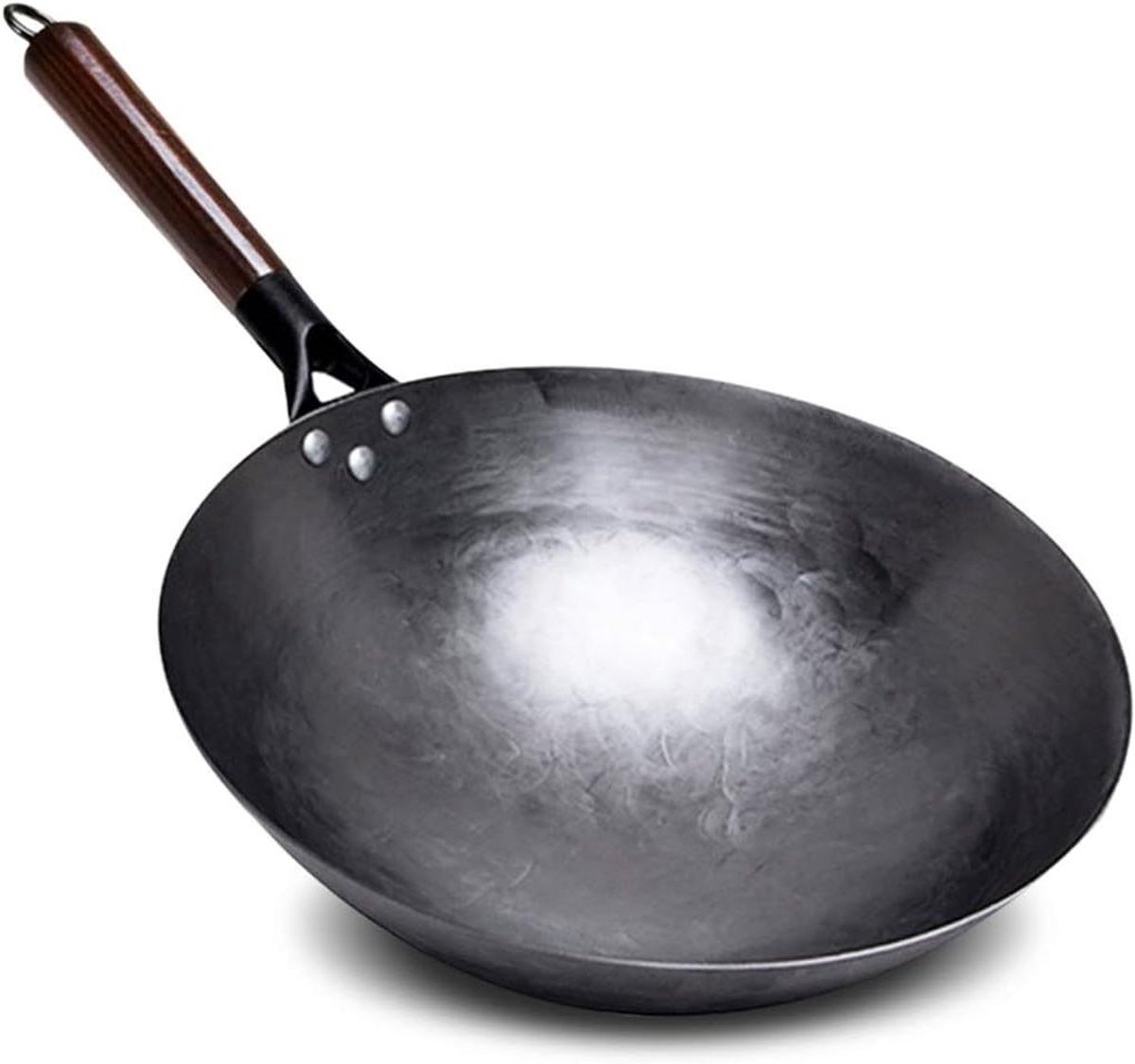 Wok Pan - Koekenpan Handgesmeed - Gezond Koken - Niet-klevend Effect - 34cm Diameter - Zwart