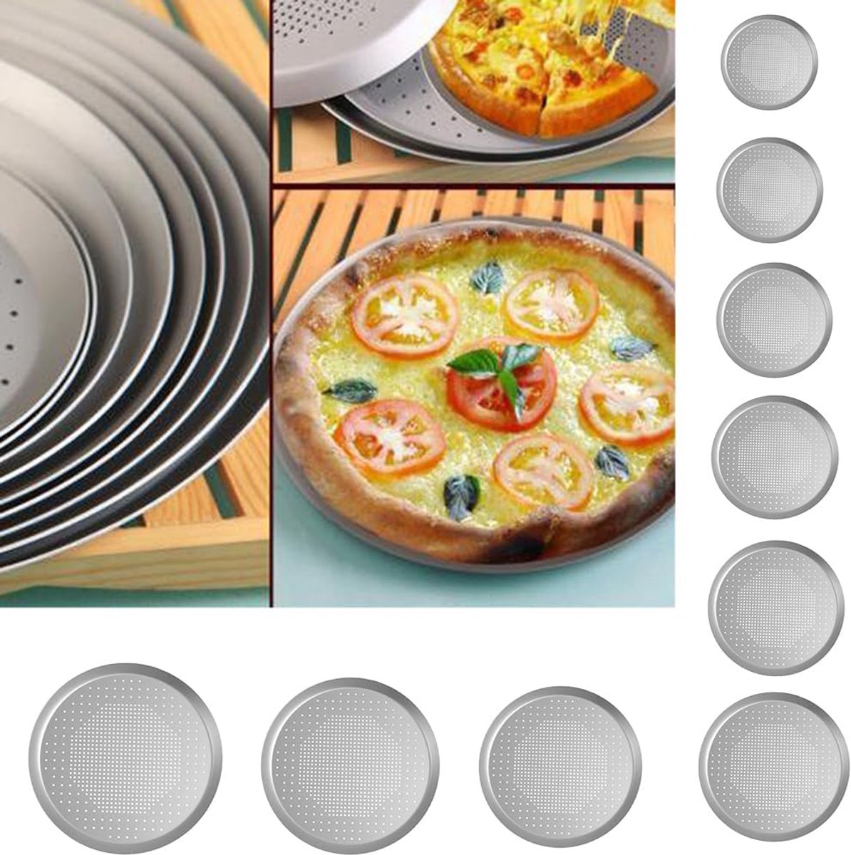Pizzabakplaat - Pizza Pan - Knapperige Korst - Geperforeerd Ontwerp - 6.5 inch - Zilver