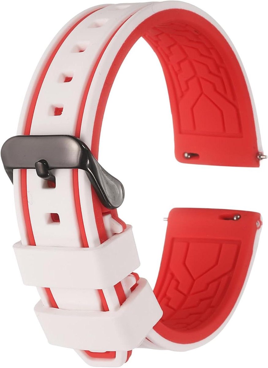 Horlogebanden - Rubberen band - Dagelijks gebruik - Snel verwisselbaar - 22 mm breed - Wit-rood