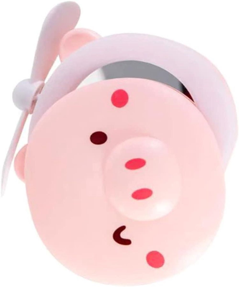 Mini Ventilator - Persoonlijke Koeler - Zomerse Koelte - Ingebouwde Spiegel - 11 cm - Roze