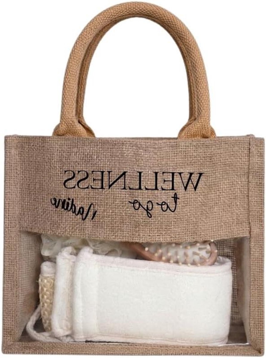Cadeauset Vrouwen - Wellness Box - Ontspanning Caden - Gepersonaliseerde Tas - 25 x 21 cm - Jute Kleur