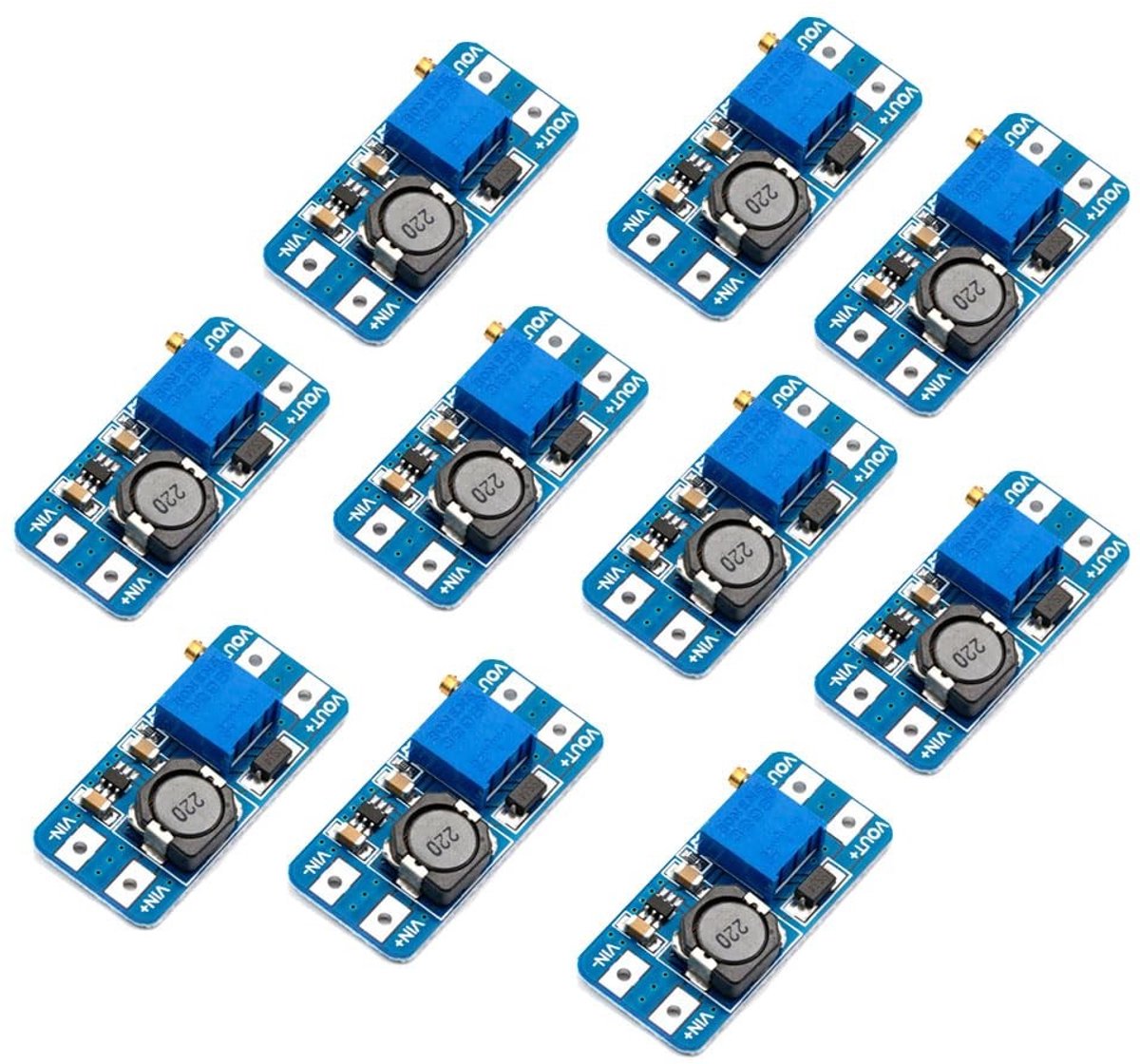 Innovra - Dailygoods - Dailygoody - DC-DC Step Up Boost Converter - Instelbare Spanningsregelaar - 2V-24V naar 5V-28V - Voor Arduino - Elektronica - Energiebeheer - 10 Stuks