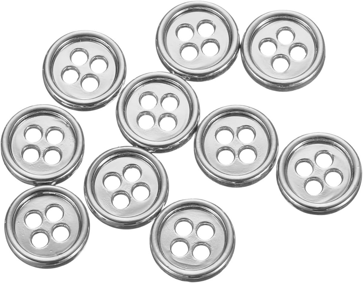 10mm 4-Hole Metalen Naai Knopen - 10 Stuks Ronde Kledingknopen voor Decoratie en Creatieve Projecten, Zilver