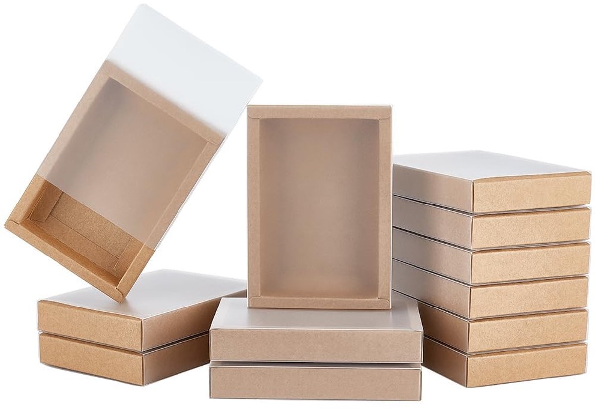 Innovra - Dailygoods - Set van 16 Kraft Geschenkladen met Doorschijnend Deksel voor Verpakking