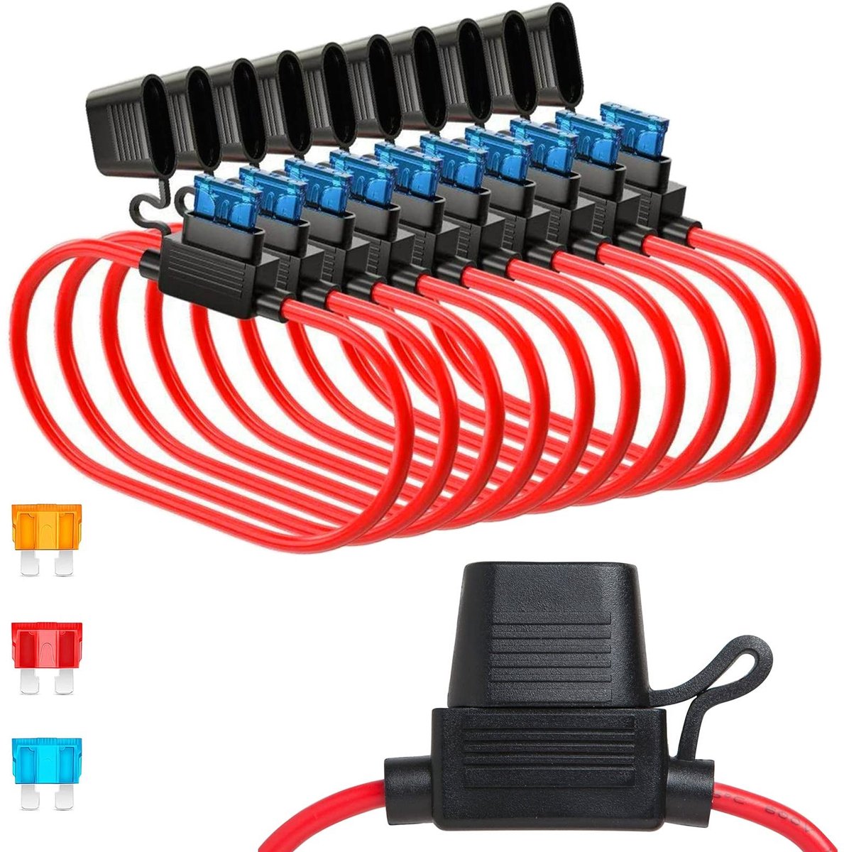 Innovra - Dailygoods - Dailygoody - Car Fuse Holder - Waterdichte Fusehouder - Flexibele Deksel - Inline Blade Fuse Holder - Voor Auto's en Motoren - 8 Stuks
