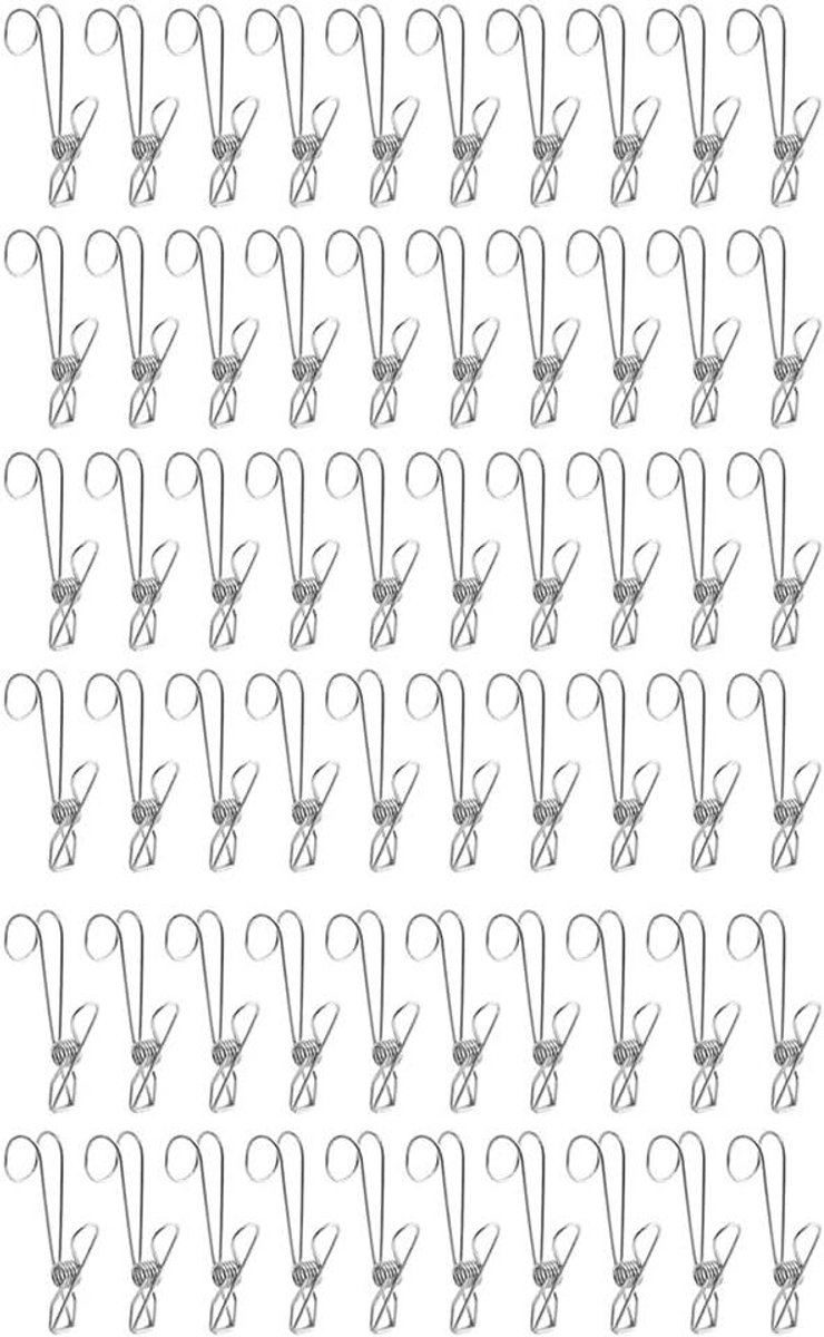Metalen Klemmen - Wasknijpers Haken - Spullen Ophangen - Roestvrij Staal - 60 Stuks - Zilver