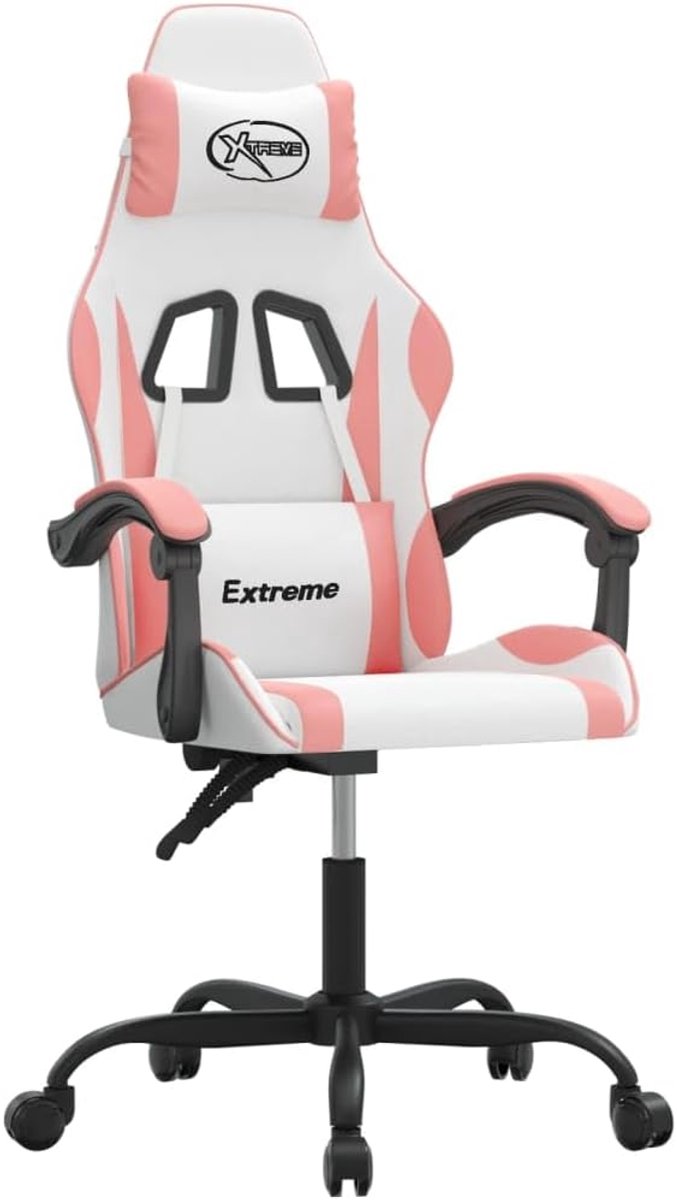 Gaming Stoel - Comfortabele Zetel - Comfortabel Zitten - Duurzaam Kunstleer - Inclusief Kussens - Wit Roze — afbeelding 5