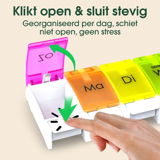 GEASY Pillendoos 7 dagen - Pillendoos met handig kliksysteem - Medicijndoos met Grote vakken - Pillndoos 7 dagen met sterke vergrendeling - Nederlandstalige Pillendoos - Medicijndoosje 7 dagen – Pillendoosje