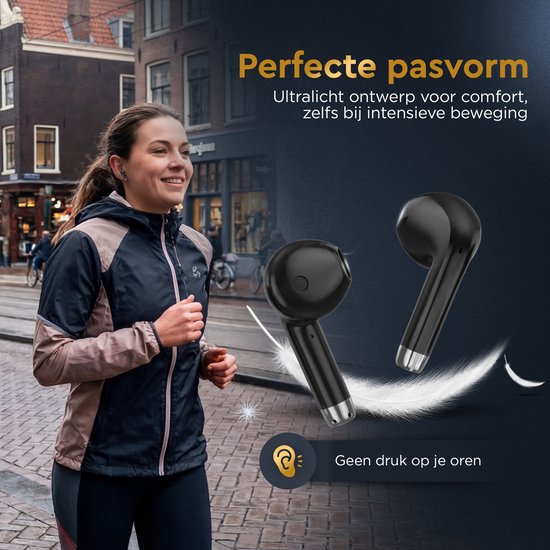 Golden Sound Oortjes draadloos - Draadloze oordopjes - Oortjes - Bluetooth oordopjes - 30 uur batterijduur - Sport oordopjes - Earpods - Led Display - Noise Cancelling - Zwart