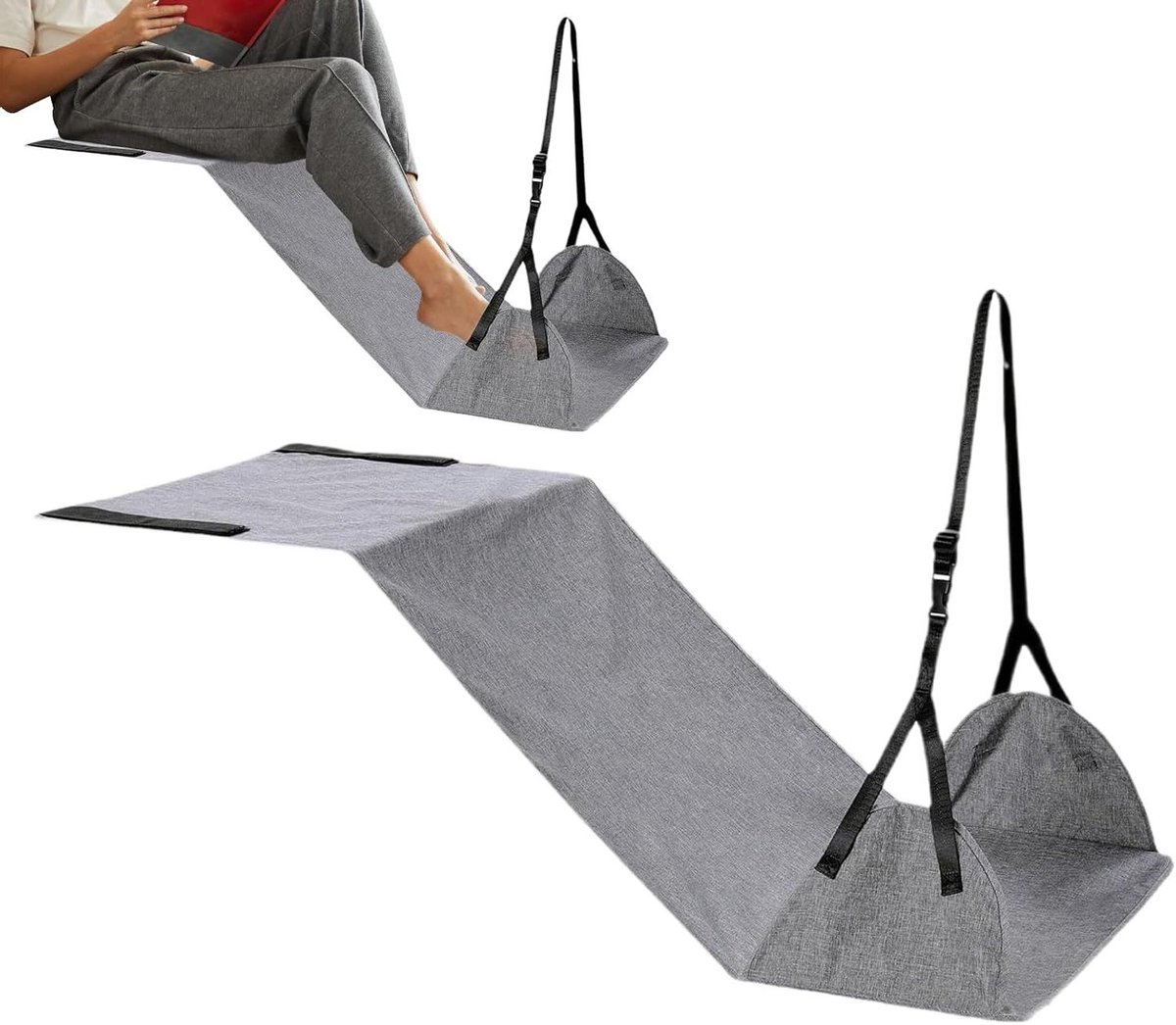 Hangmat op voet - Bureau beensteun - Comfortabel reizen - Verstelbaar riemontwerp - 190 x 40 cm - Zwart
