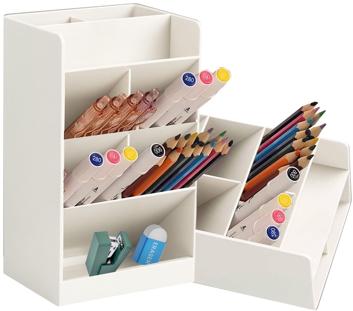 Dailygoods - Dailygoody - Bureau-organizer - Multifunctionele pen-organizer - Beige - Kantooraccessoire - Opbergbak voor schoolbenodigdheden - Geschikt voor thuis ...