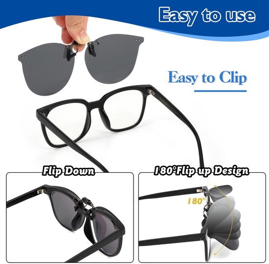 Dailygoody - Zonnebril Clip voor Brildragers - Gepolariseerd - Lichtgewicht en Dun - Zwart - Flip-Up Clip-On - Perfect voor Buitenactiviteiten - Unisek — afbeelding 2