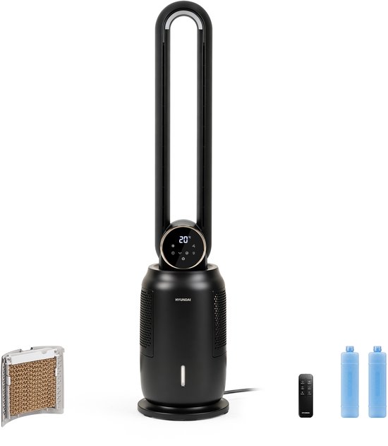 Hyundai 2-in-1 Bladeless Torenventilator XL met Waterkoeling, 12 Snelheden, Oscillatie en Ionizer Zwart