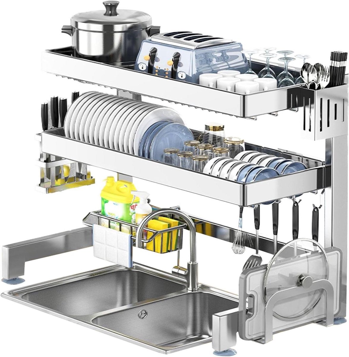 Afdruiprek Gootsteen - Keuken Organizer - Vaat Drogen - Roestvrij Staal - 55cm - Zilver