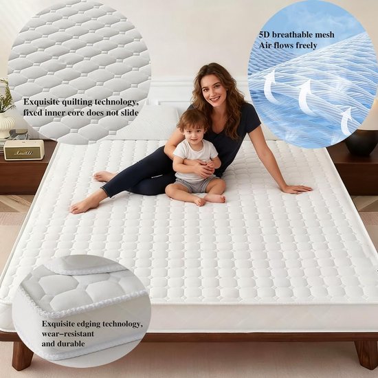 Opvouwbare Matras - Gastentopper Futon - Comfortabel Slapen - Ademend Katoen - 90 x 200 cm - Grijs — afbeelding 4
