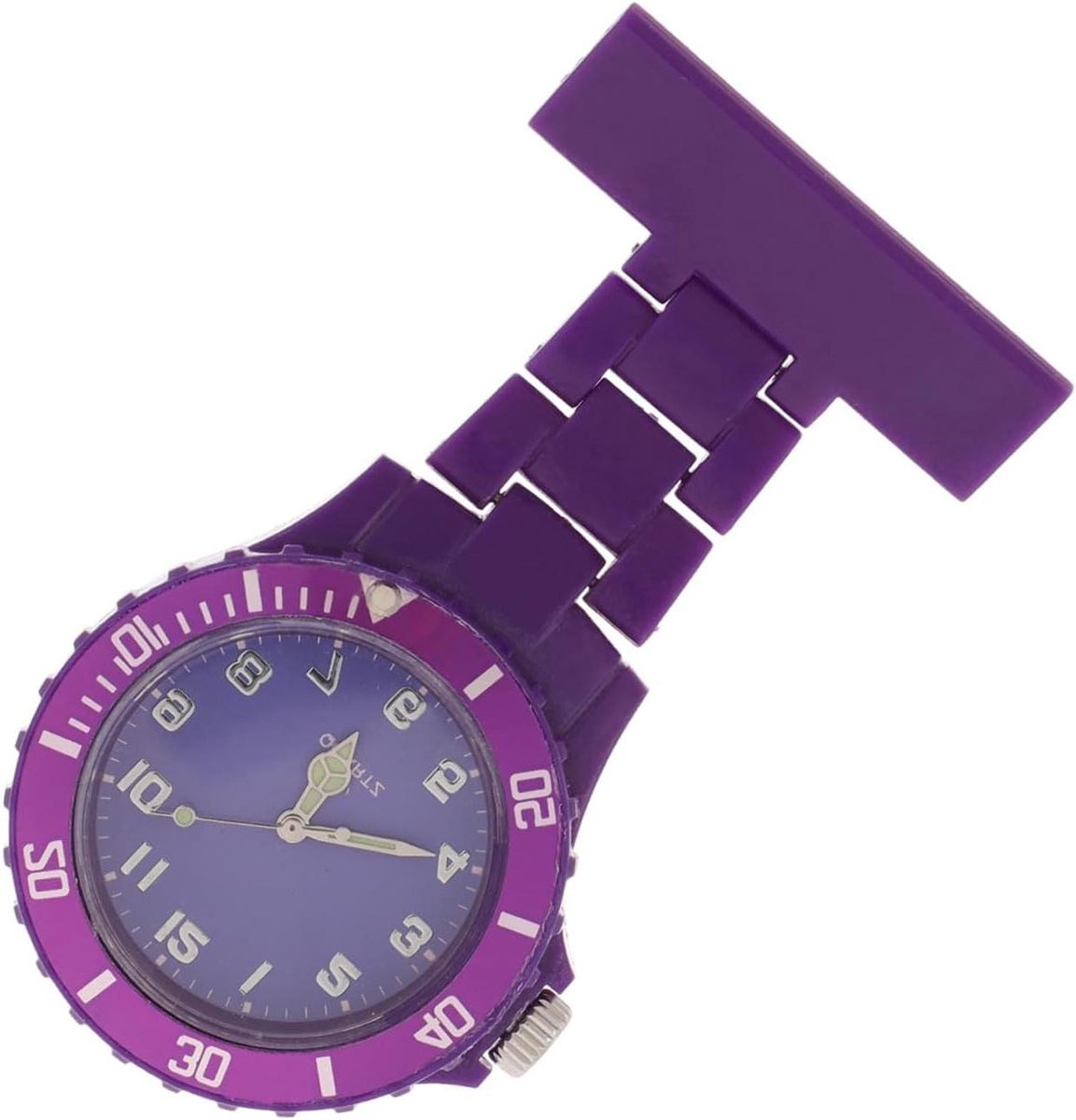 Broche Horloge - Speld horloge - Tijd aflezen - Duidelijke cijfers - 8 x 4.3 cm - Paars