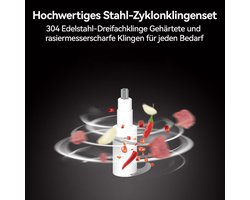 Deze groentesnijder, snoerloze elektrische keukenmachine en miniblender wordt geleverd met een glazen kom van 600 ml en kan worden gebruikt voor het verwerken van vlees, groenten, uien, knoflook, fruit en noten.
