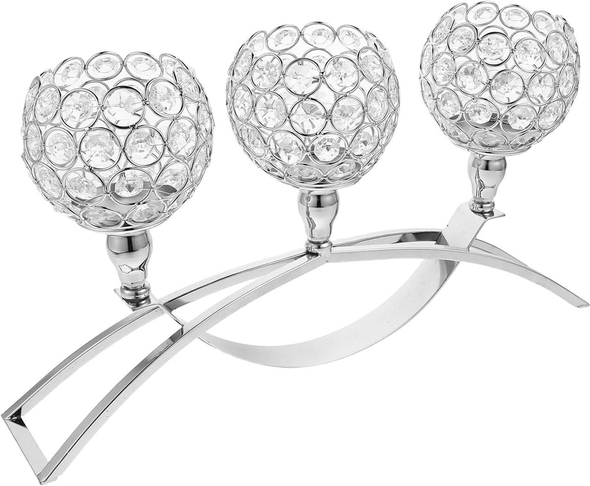 Kristallen Kandelaar - Driearmige Houder - Sfeer Creëren - Boogbrug Ontwerp - 43 cm - Zilver