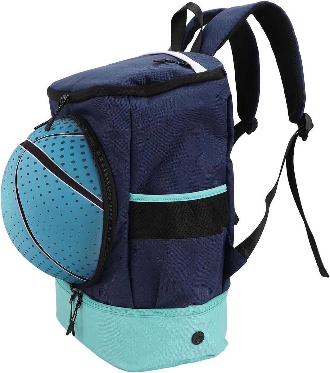 Sportrugzak - Bal tas - Sportuitrusting vervoeren - Apart schoenencompartiment - 40 x 38 x 9 cm - Marineblauw met meerblauw