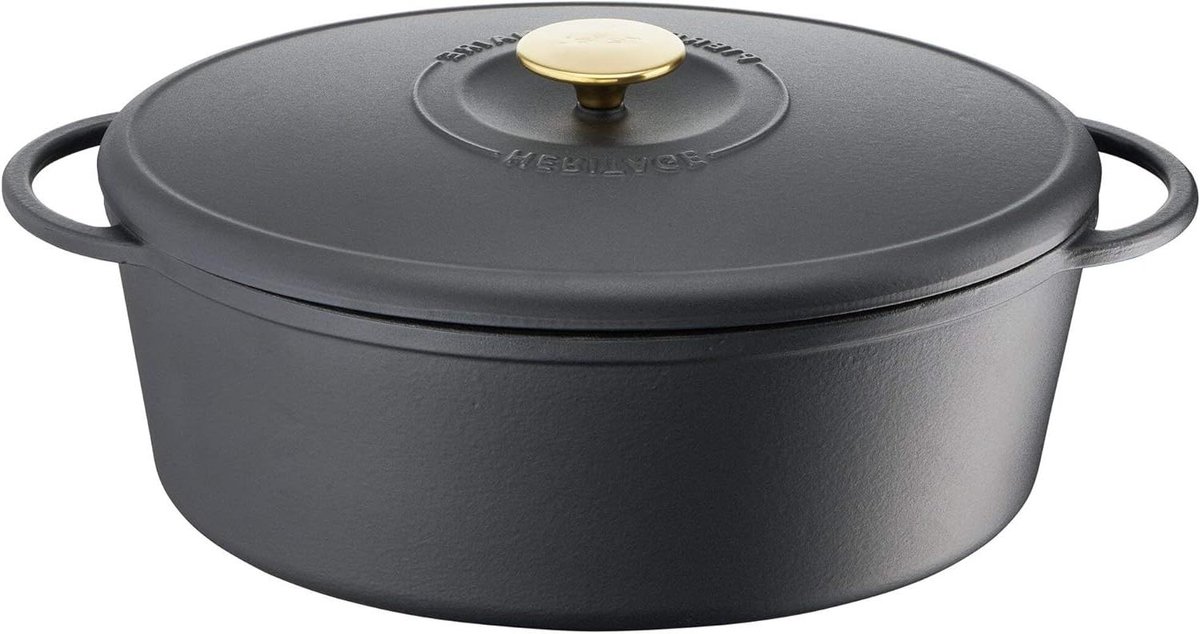 Gietijzeren Pan - Stoofpan Braadpan - Langzaam Garen - Condensatie Deksel - 7.2 Liter - Mat Zwart