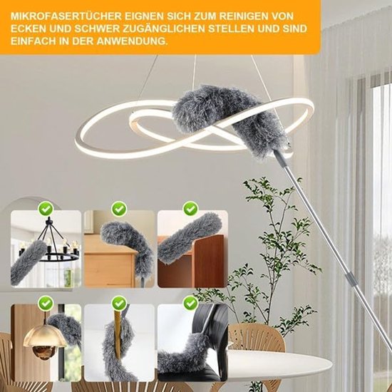 Plumeau Telescoop - Stoffer Verlengbaar - Stof Vrij Maken - Lange Arm - 6 Meter - Grijs — afbeelding 3