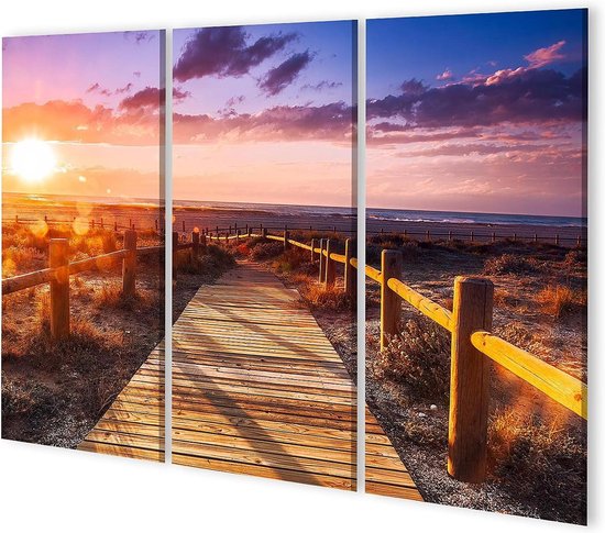 Canvas Afbeelding - Wanddecoratie - Ruimtes Aankleden - 3-delig - 130 x 80 cm - Zonsondergang