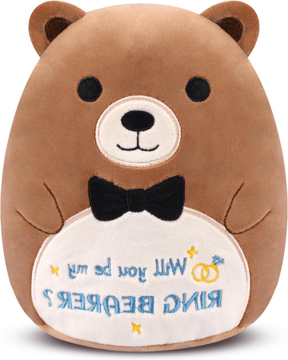 Teddybeer Knuffel - Ringdrager Beer - Huwelijksaanzoek Verrassing - Geborduurde Tekst - 7.8 Inch - Bruin