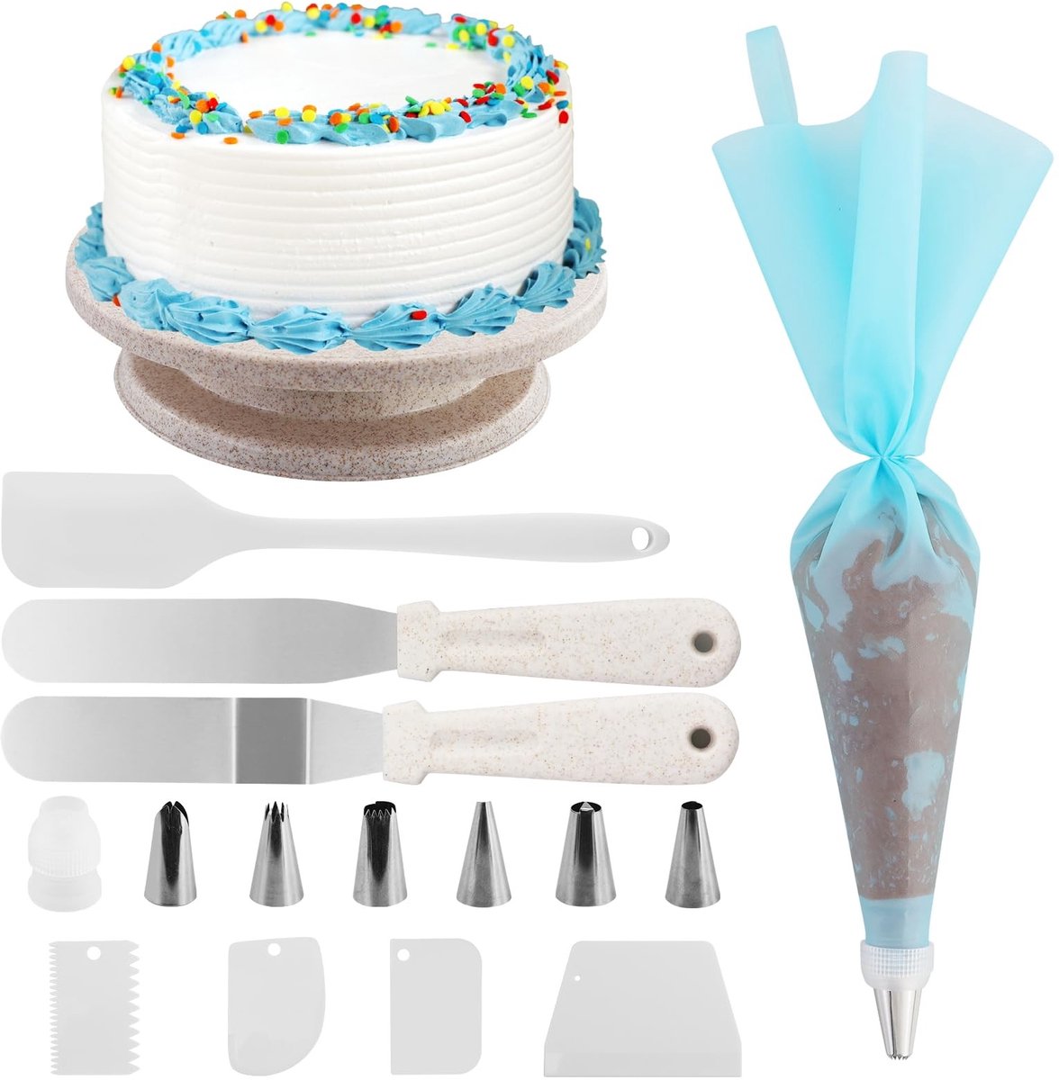 Dailygoods - Draaibare Taartstandaard met Decoratieset voor Taarten