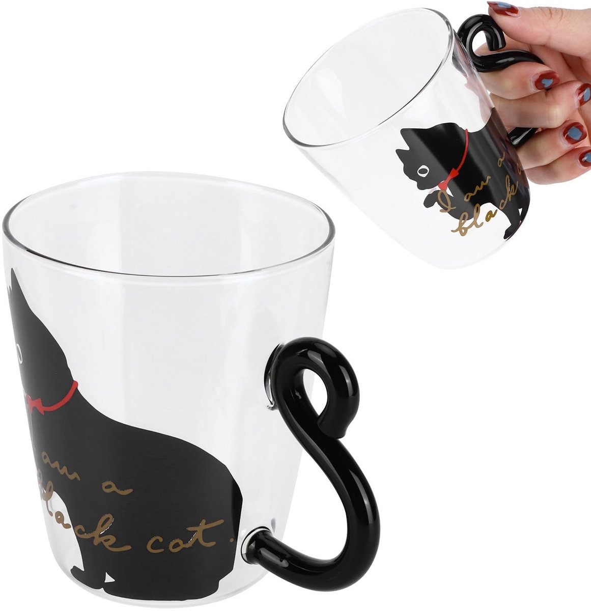 Dailygoods - Set van 2 Leuke Kat Glazen Bekers van Borosilicaatglas, 300 ml