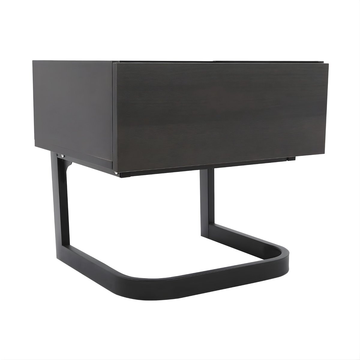 Happiq Modern Nachtkastje met Lade – Vrijstaand Bedside Table van MDF & Staal – Voor Slaapkamer en Woonkamer – 50 x 40 x 45 cm – Zwart Black walnut