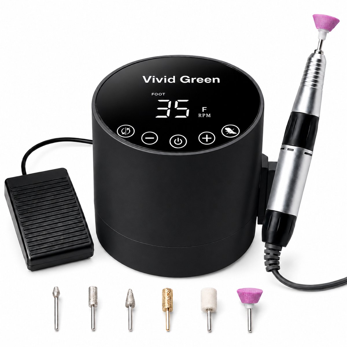 Elektrische Nagelvijl - Nagelfrees Complete Set 35000 RPM - Manicure & Pedicure - Zwart - Vivid Green