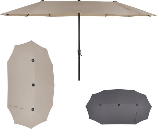 Puluomis - Double parasol - 400x200cm - Parasols à mât central - UV50+ - Parasol de jardin rectangulaire - Aluminium - Housse de protection incluse - Beige