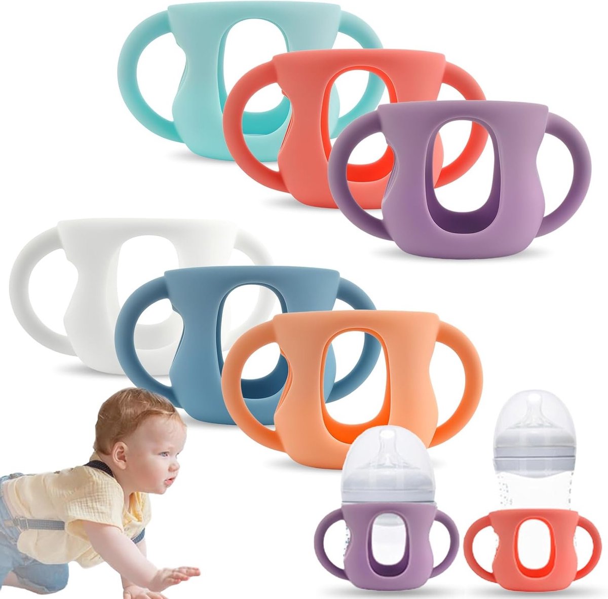 6 Stuks Antislip Silicone Handgrepen voor Flessen, Makkelijk Vast te Houden, Baby Fles Accessoires, Grip voor Babyflessen