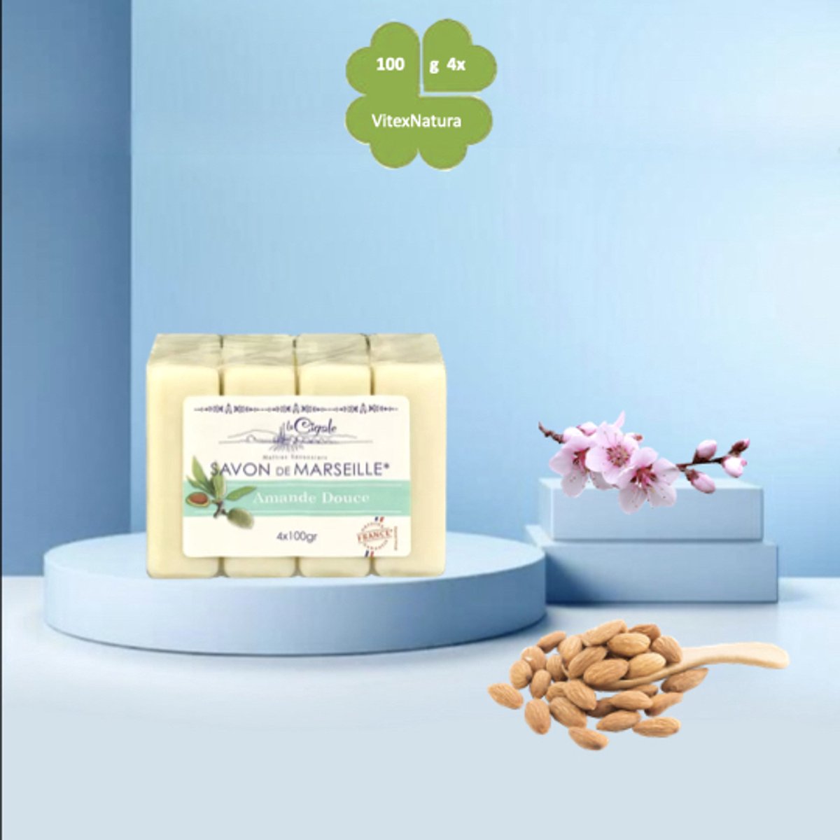 Savon de Marseille amandelzeep met Glycerine - 4x100g