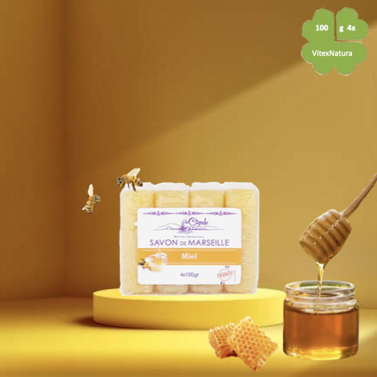 Savon de Marseille Honingzeep met Glycerine - 4x100g