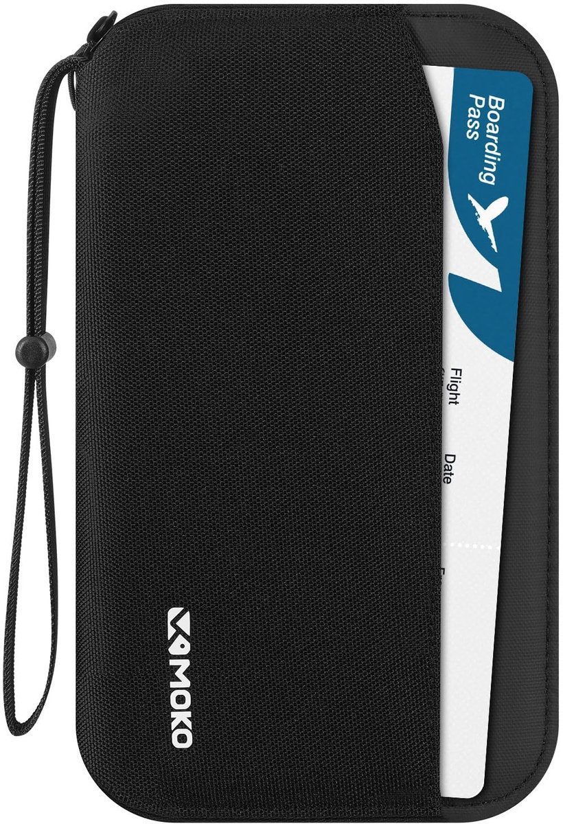 Dailygoods - Dailygoody - Paspoorthouder - RFID-paspoorthouder - Verstelbare polsband - Zwart - Reisdocumentenorganizer - Kaarten en ID - Geschikt voor dames en heren