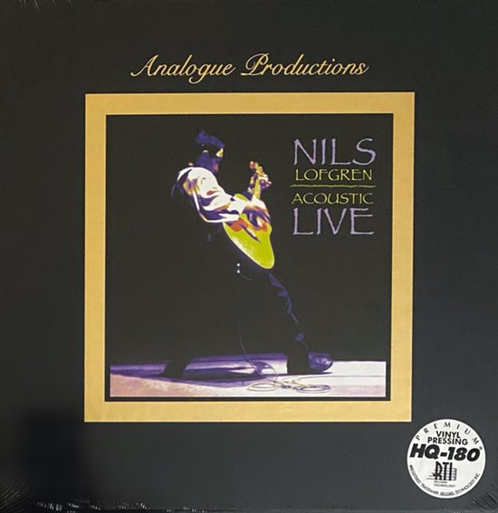 Albumhoes met afbeelding van Nils Lofgren die gitaar speelt, met de tekst "NILS LOFGREN ACOUSTIC LIVE".