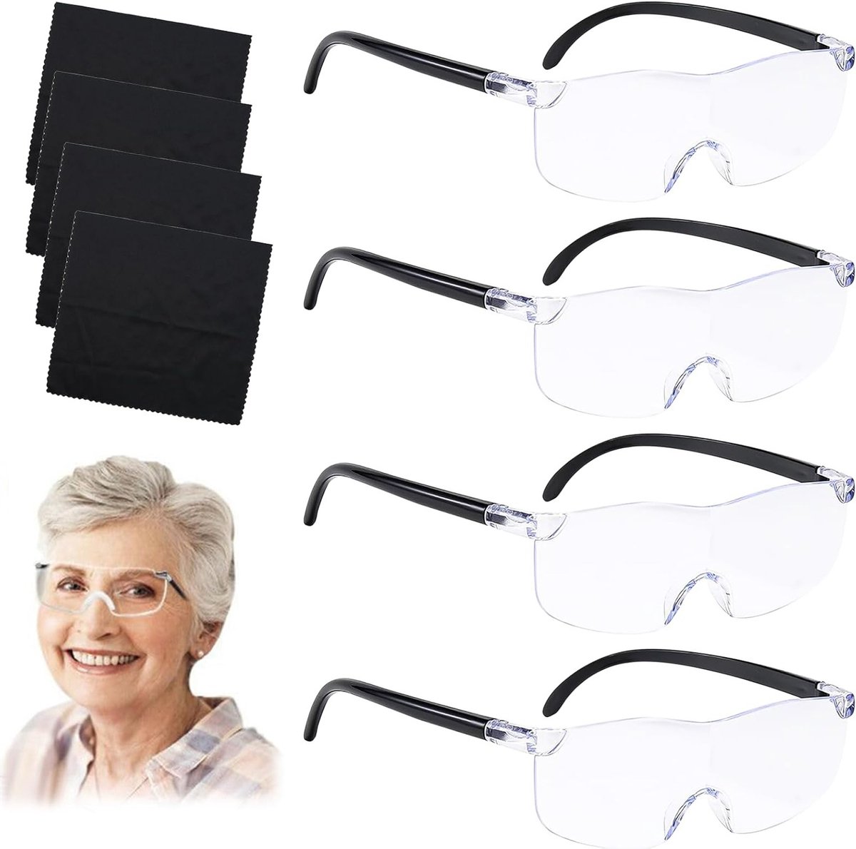Set van 4 Vergrootglazen met 300%, 500%, 800% en 1000% vergroting - Anti-blauw licht leesmagnifiers voor ouderen en naaiwerk, draagbare vergrootglazen voor dagelijks gebruik