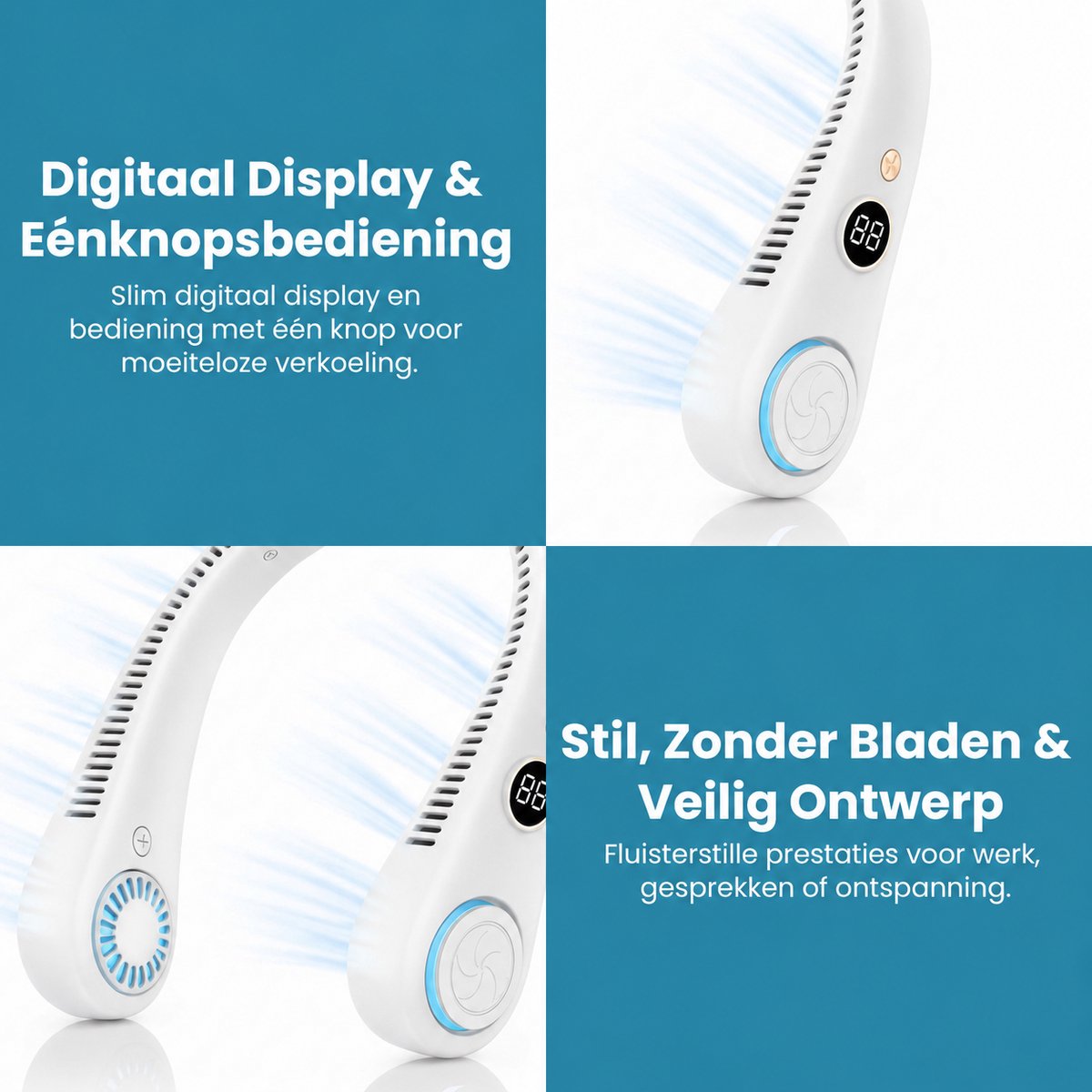 Twenty4seven® Nek Ventilator - Draagbare Nekventilator met Koeling - Mini Nek Fan - Gezichtsventilator & Handventilator - Portable Neck Fan met 5 Standen — afbeelding 5