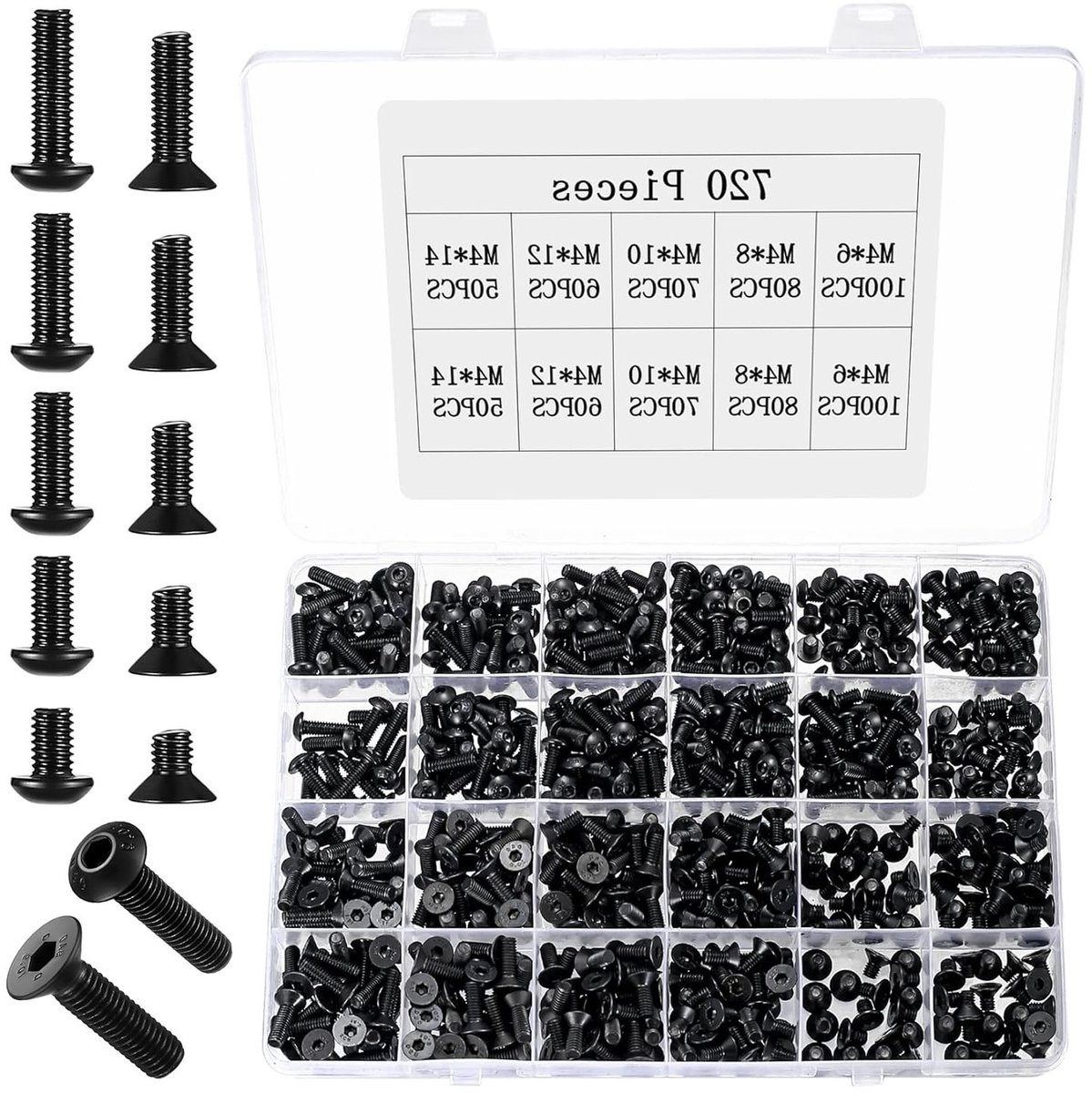 Complete Set van 720 Stuks M4 Schroeven, Inclusief Hexagon, Cilinder, Lens en Platte Hoofd Schroeven voor Diverse Toepassingen en Projecten