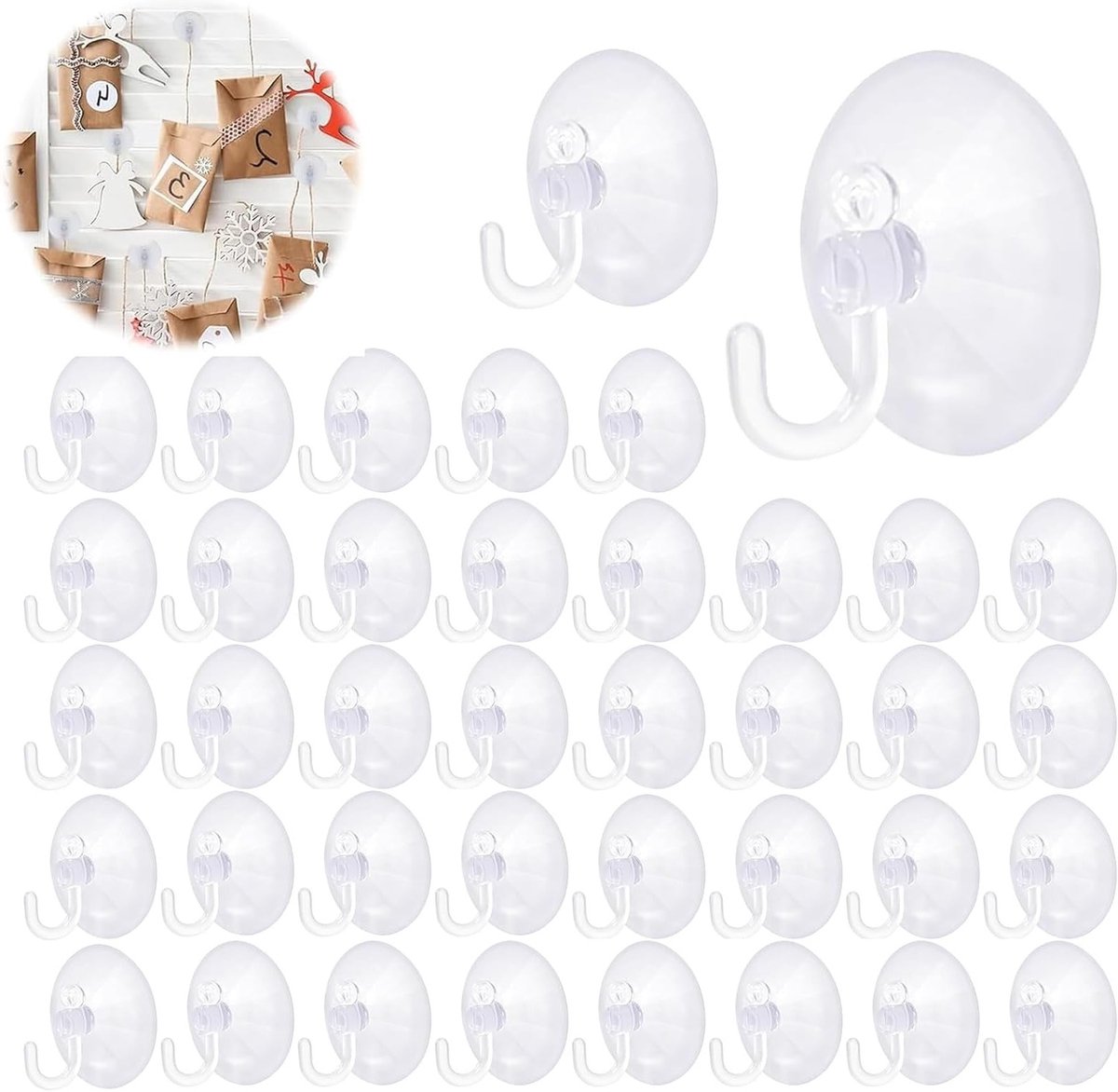Suction Cup Haakjes - 40 Stuks, Sterke Transparante Haakjes voor Badkamer, Keuken en Tegels, Ideaal voor Ramen en Glas, Diameter 40 mm