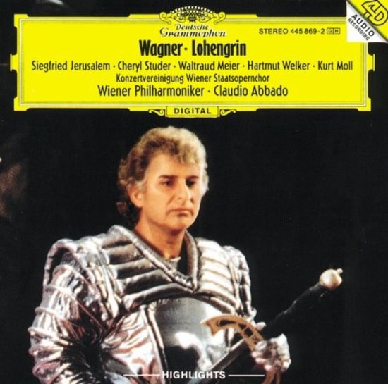 Siegfried Jerusalem in een glimmend zilveren harnas met een zwaard, Lohengrin highlights