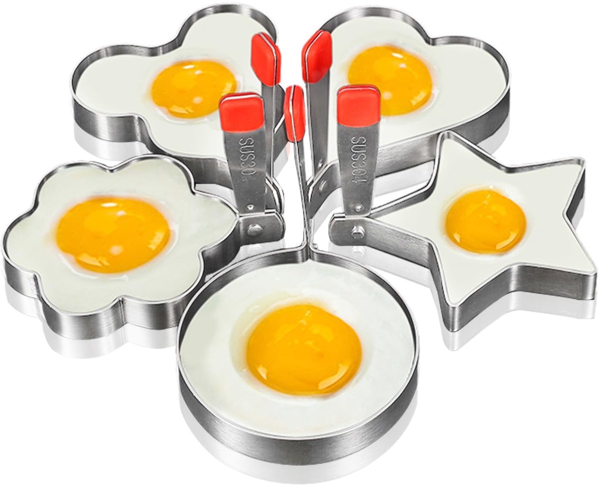 Cosensi - Dailygoods - Dailygoody - Spiegeleivormen - Siliconen handvat - Voor eenvoudig eieren braden - Zilverkleurig - Omeletvormen - Geschikt voor elke pan
