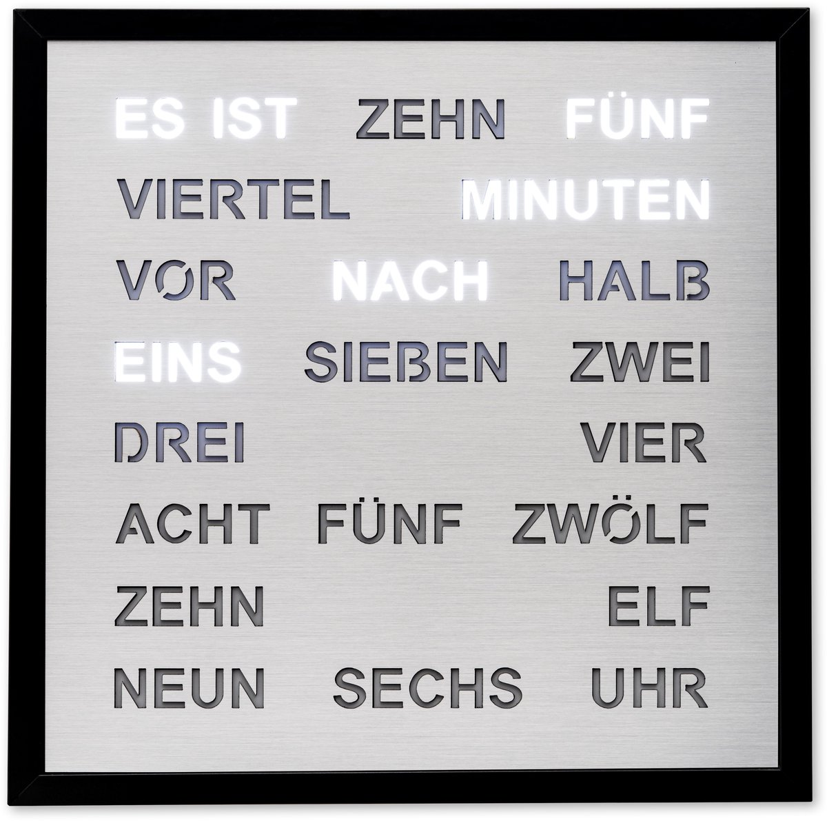 Intertime | Horloge de mots | Horloge murale | 40x40 | SILVER| Francais / ARGENT