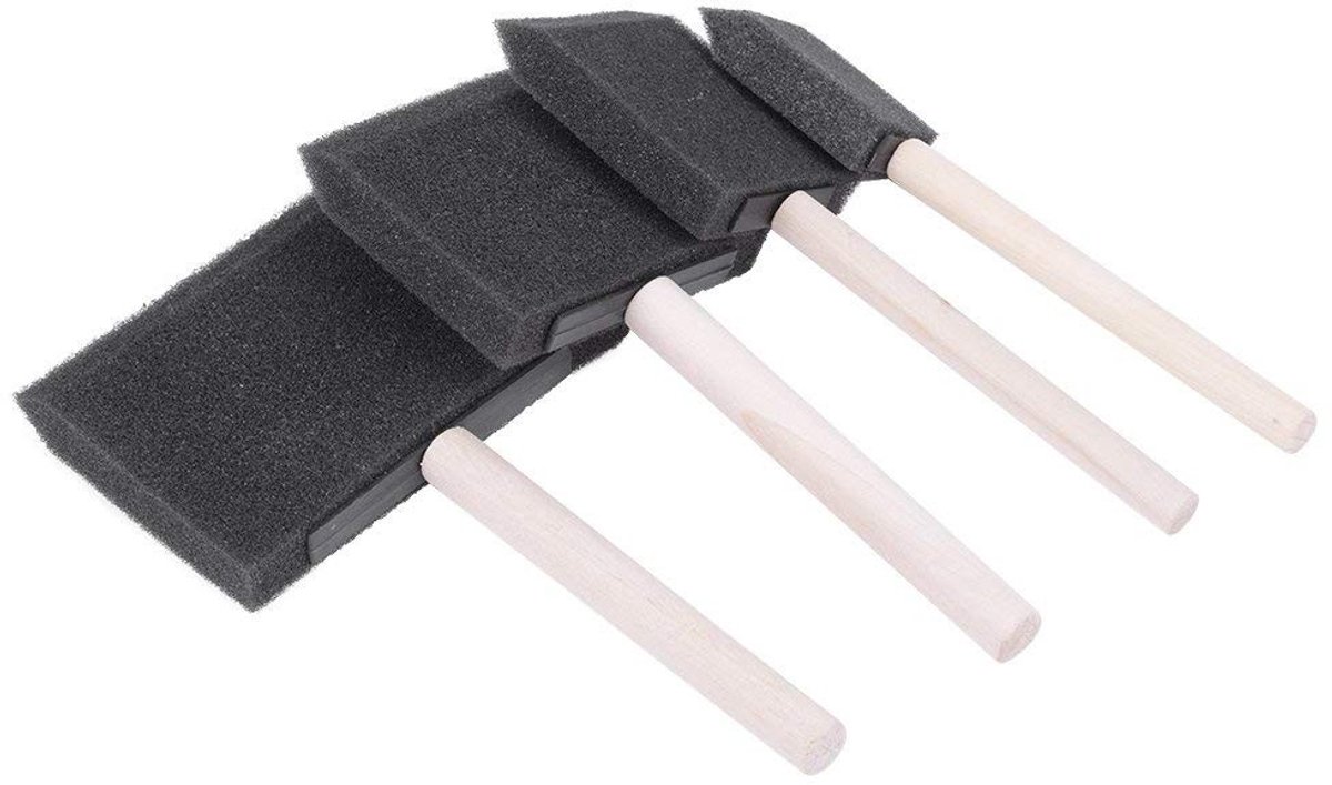 Cosensi - Dailygoods - Dailygoody - Schuim Spons Borstels - Creatief Schilderen - Houten Handvat - Zwart - Kunstzinnig Borstels - Perfect voor Muren en Canvas