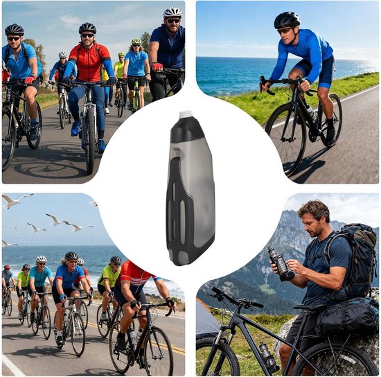 Fietsfles Met Houder - Drinkfles Bidon - Hydratatie Onderweg - Aerodynamisch Ontwerp - 600 ml - Zwart — afbeelding 5