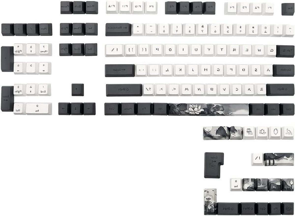 Keycap Set - PBT Keycaps - Comfortabel Typen - Dye Sublimatie - 124 Stuks - Zwart Wit