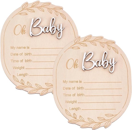 Aankondiging Teken 2 Stuks - 3D Baby Aankondiging - Geboorte Plaquette - Massief Hout - Navajo Wit - Strikdecoratie - Geboorte Bord — afbeelding 3