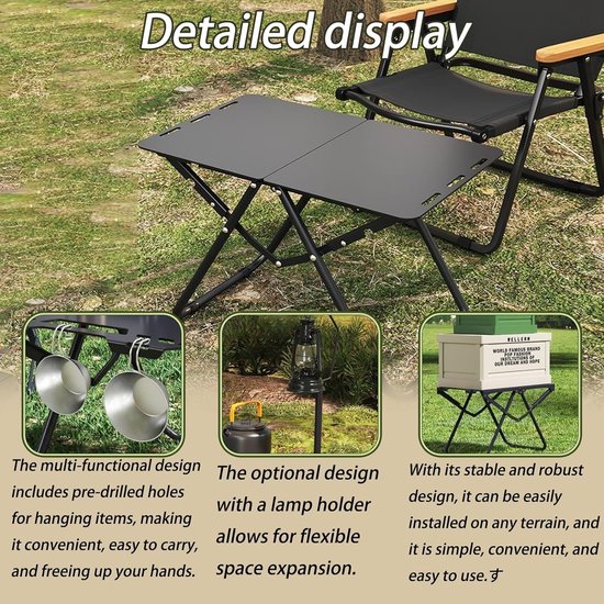 Kleine campingtafel - Opvouwbaar meubel - Buitenactiviteiten - Lichtgewicht en sterk - 58 x 36 cm - Zwart — afbeelding 5