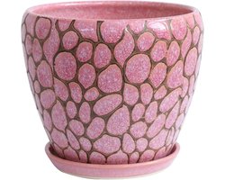 Bloempot Keramiek - Plantenbak Met Lade - Planten Verpotten - Met Afvoer Gat - Diameter 24cm - Roze